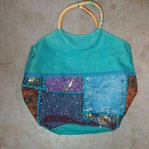 Colorful Patchwork Beach Bag Sequins Boho Tote Bag Beach Festival Hippie Bling
